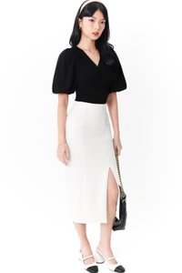 Caelie Chiffon Puffy Sleeve Top in Black