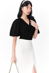 Caelie Chiffon Puffy Sleeve Top in Black