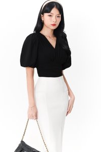 DEFECT | Caelie Chiffon Puffy Sleeve Top in Black M