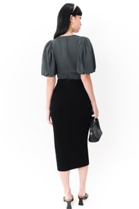 Caelie Chiffon Puffy Sleeve Top in Muted Forest