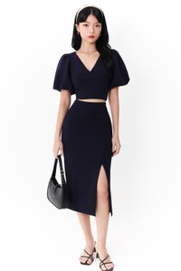 Celeste Co-ord Puffy Sleeve Top in Midnight Blue