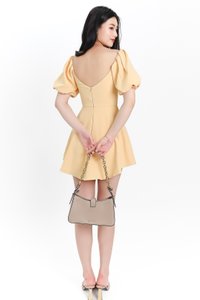 Penelope Puffy Sleeve Romper Dress in Canary Yellow