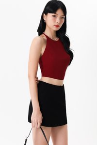Cerrine Co-ord Halter Top in Dark Red