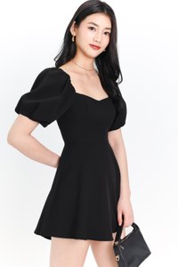 Penelope Puffy Sleeve Romper Dress in Black Penelope Puffy Sleeve Romper Dress in Black
