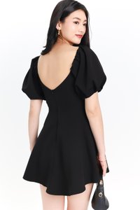 Penelope Puffy Sleeve Romper Dress in Black Penelope Puffy Sleeve Romper Dress in Black