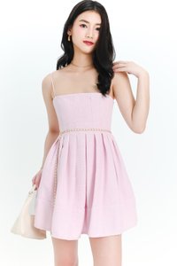 Teania Tweed Romper Dress in Lilac Pink Teania Tweed Romper Dress in Lilac Pink