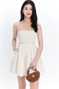 Teania Tweed Romper Dress in Cream White Teania Tweed Romper Dress in Cream White