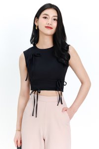 Brynn Bow Sleeveless Top in Black