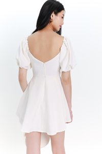 Penelope Puffy Sleeve Romper Dress in White