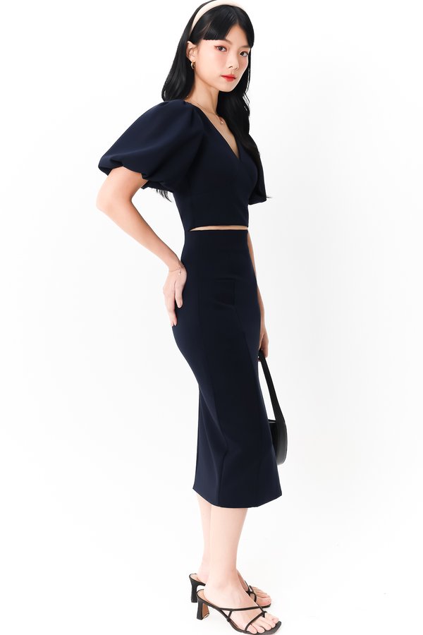 DEFECT | Celeste Co-ord Slit Midi Skirt in Midnight Blue in S