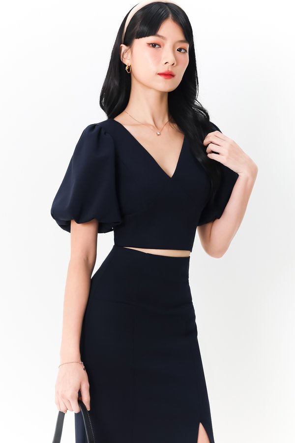 Celeste Co-ord Puffy Sleeve Top in Midnight Blue