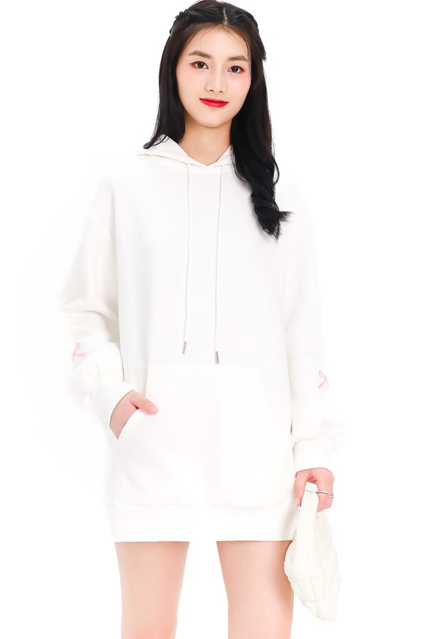 DEFECT | Reyla Ribbon Embroidered Hoodie in White in M