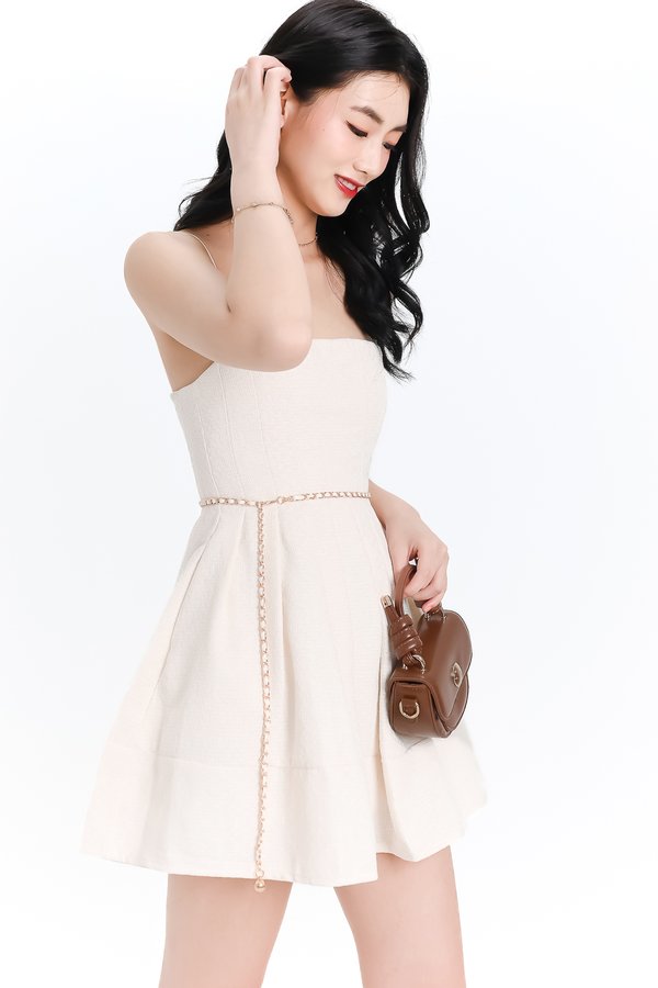 Teania Tweed Romper Dress in Cream White