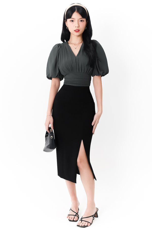 Celeste Co-ord Slit Midi Skirt in Black