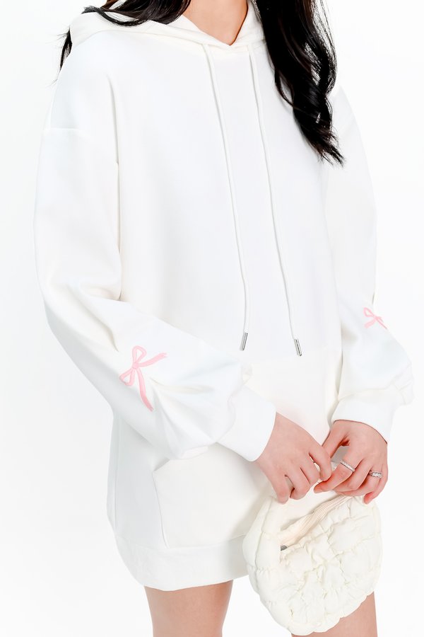 DEFECT | Reyla Ribbon Embroidered Hoodie in White in XXS