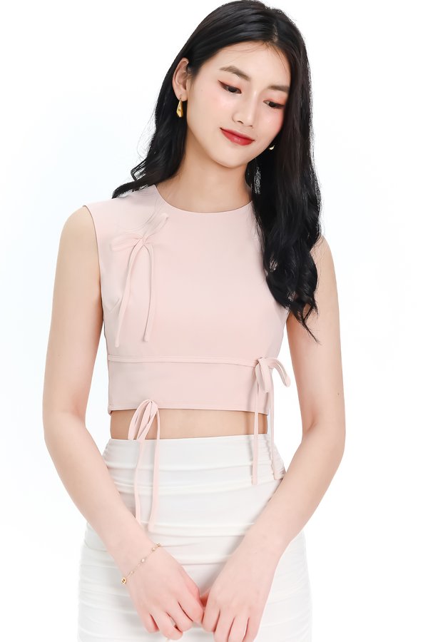 DEFECT | Brynn Bow Sleeveless Top in Light Pink in M