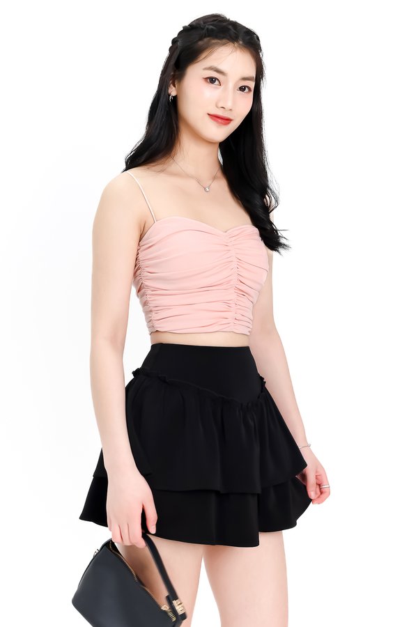 Bea Basic Ruched Top in Coral Pink