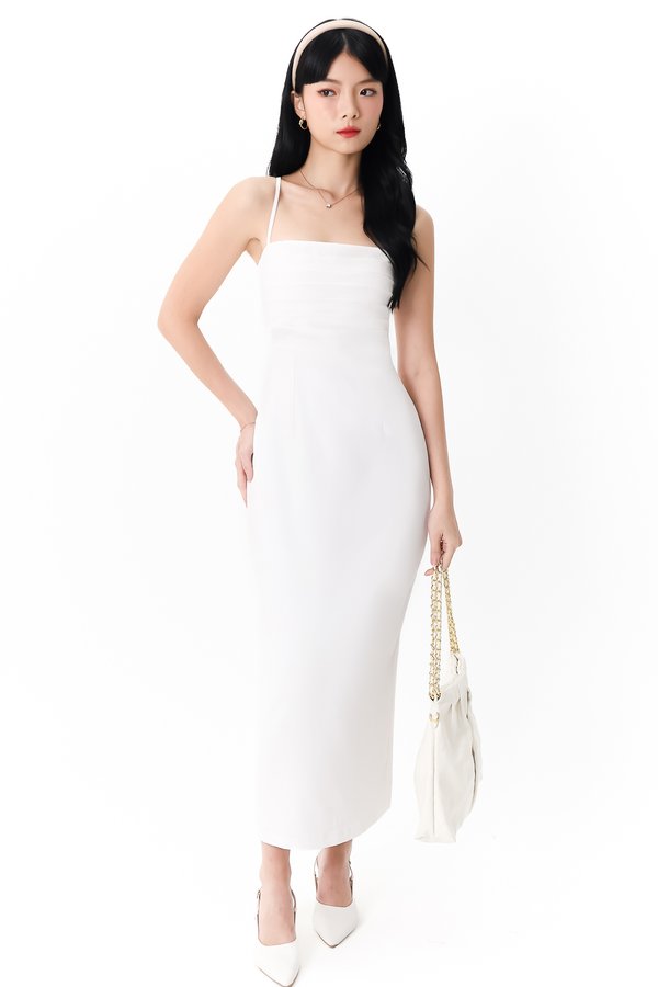 DEFECT | Caitlin Cross Back Pleat Maxi in White in S