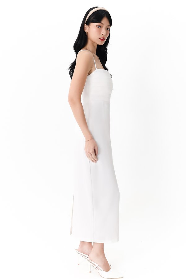 DEFECT | Caitlin Cross Back Pleat Maxi in White in S