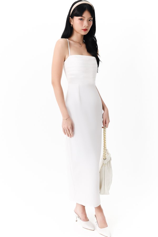 Caitlin Cross Back Pleat Maxi in White