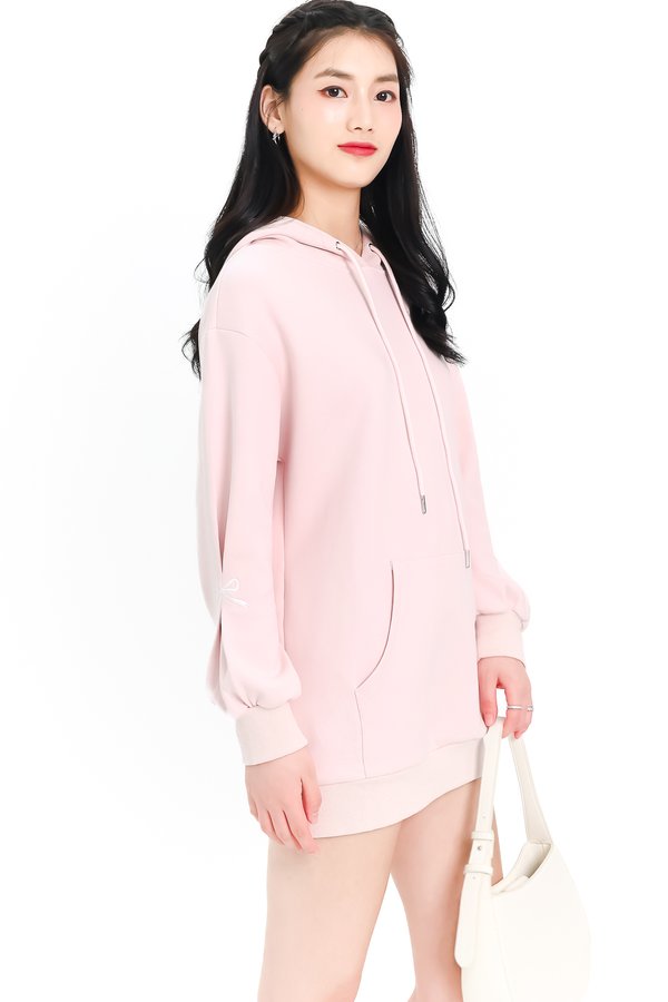 DEFECT | Reyla Ribbon Embroidered Hoodie in Light Pastel Pink in L