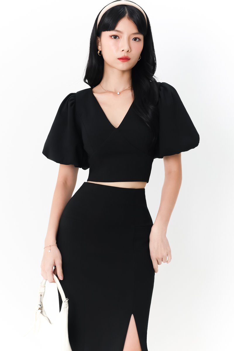 Celeste Co-ord Puffy Sleeve Top in Black