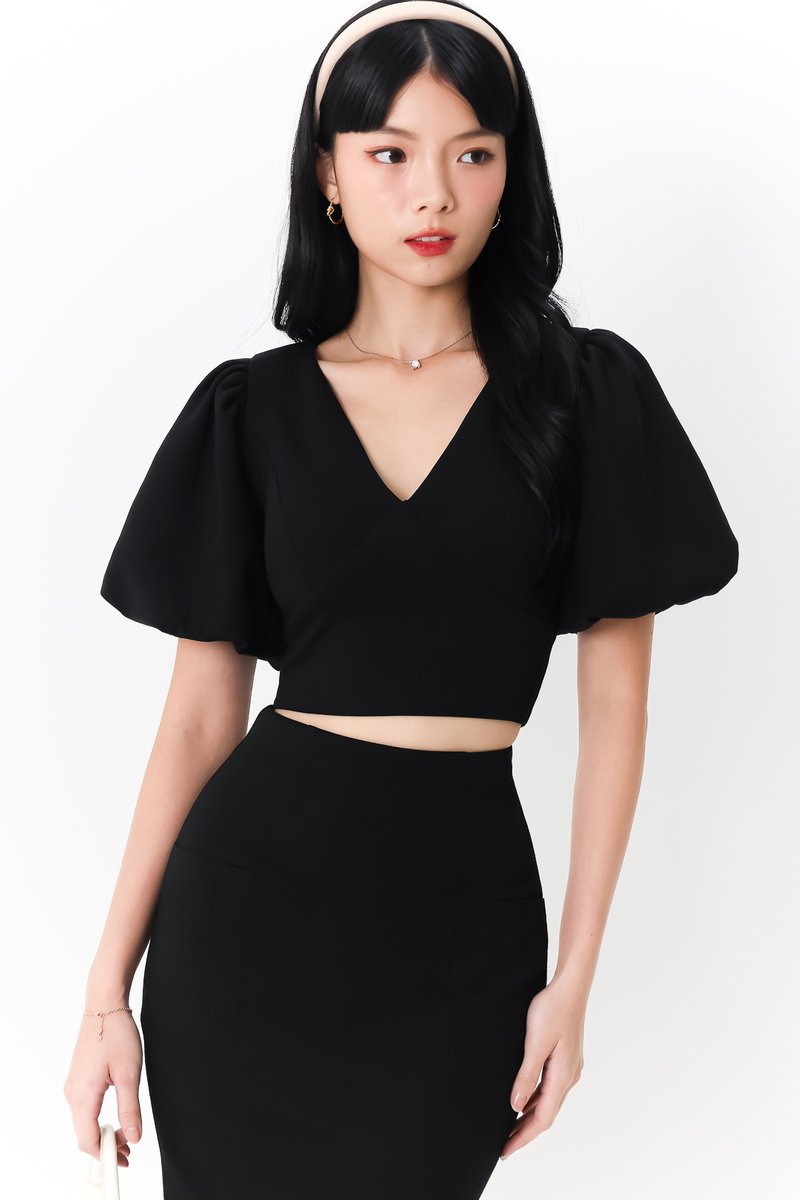 Celeste Co-ord Puffy Sleeve Top in Black
