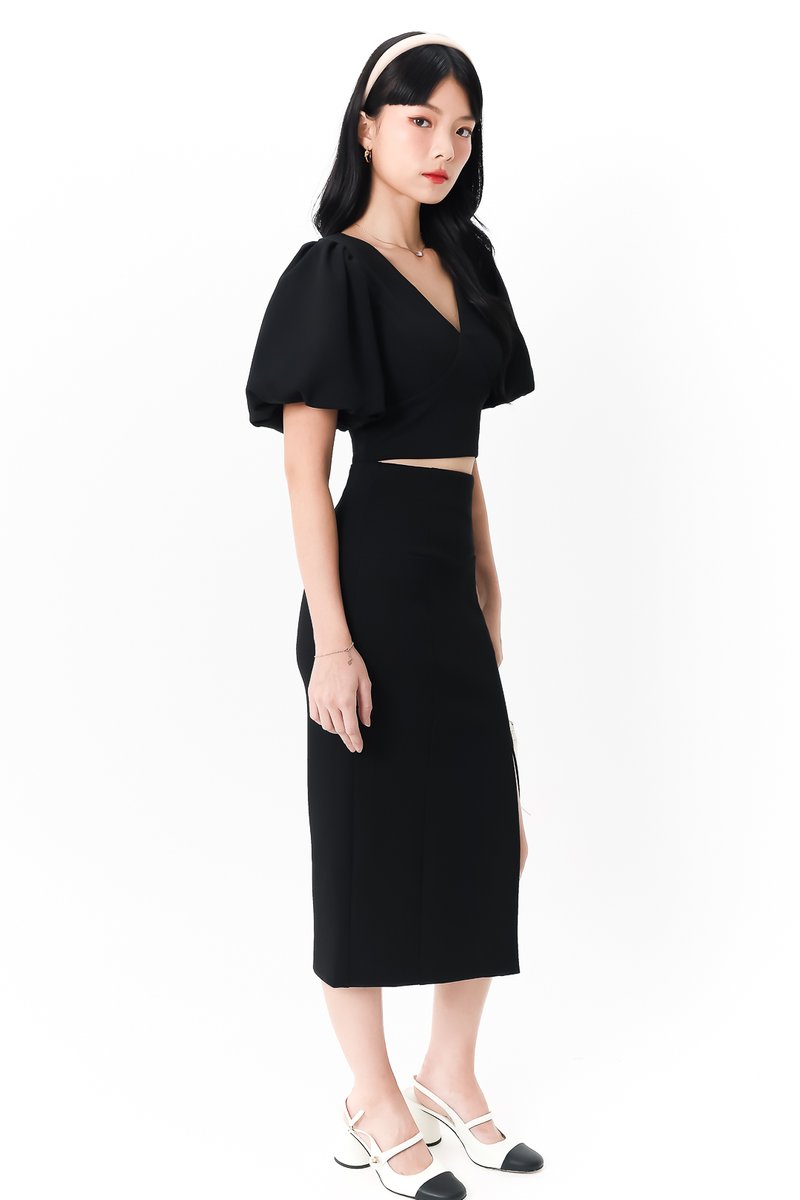 DEFECT | Celeste Co-ord Slit Midi Skirt in Black in XS