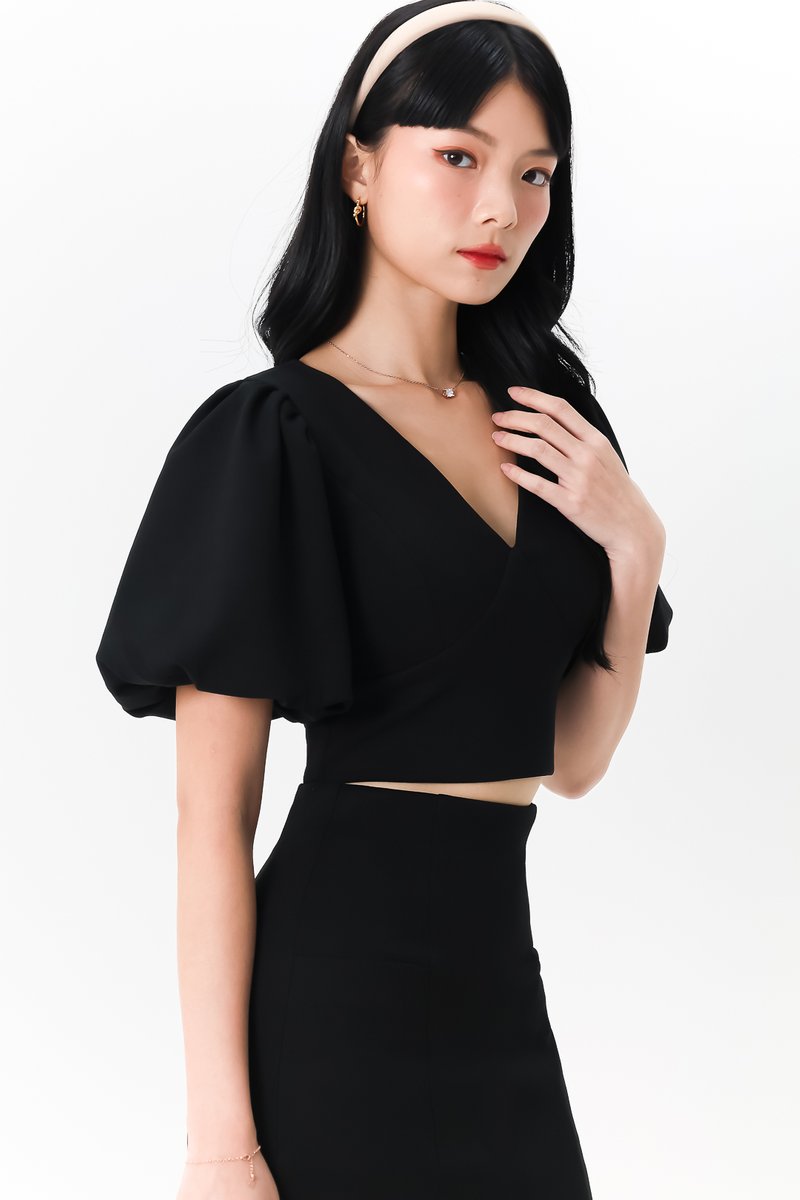 Celeste Co-ord Puffy Sleeve Top in Black
