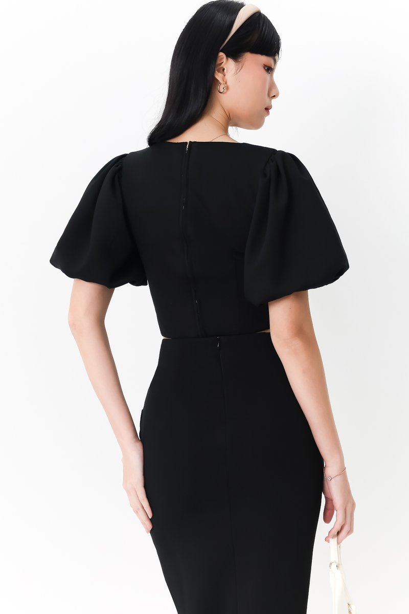 Celeste Co-ord Puffy Sleeve Top in Black