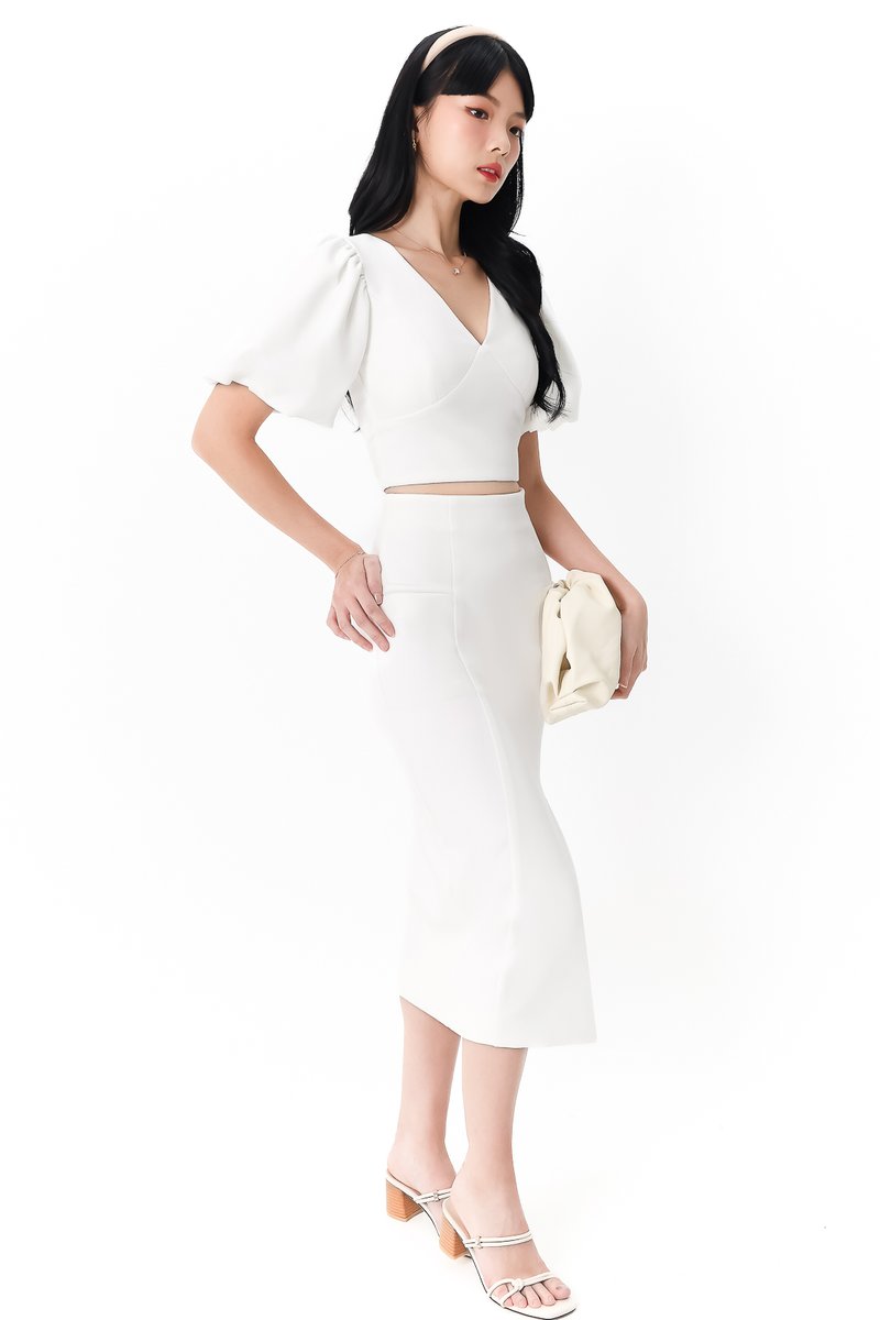 DEFECT | Celeste Co-ord Slit Midi Skirt in White in XS