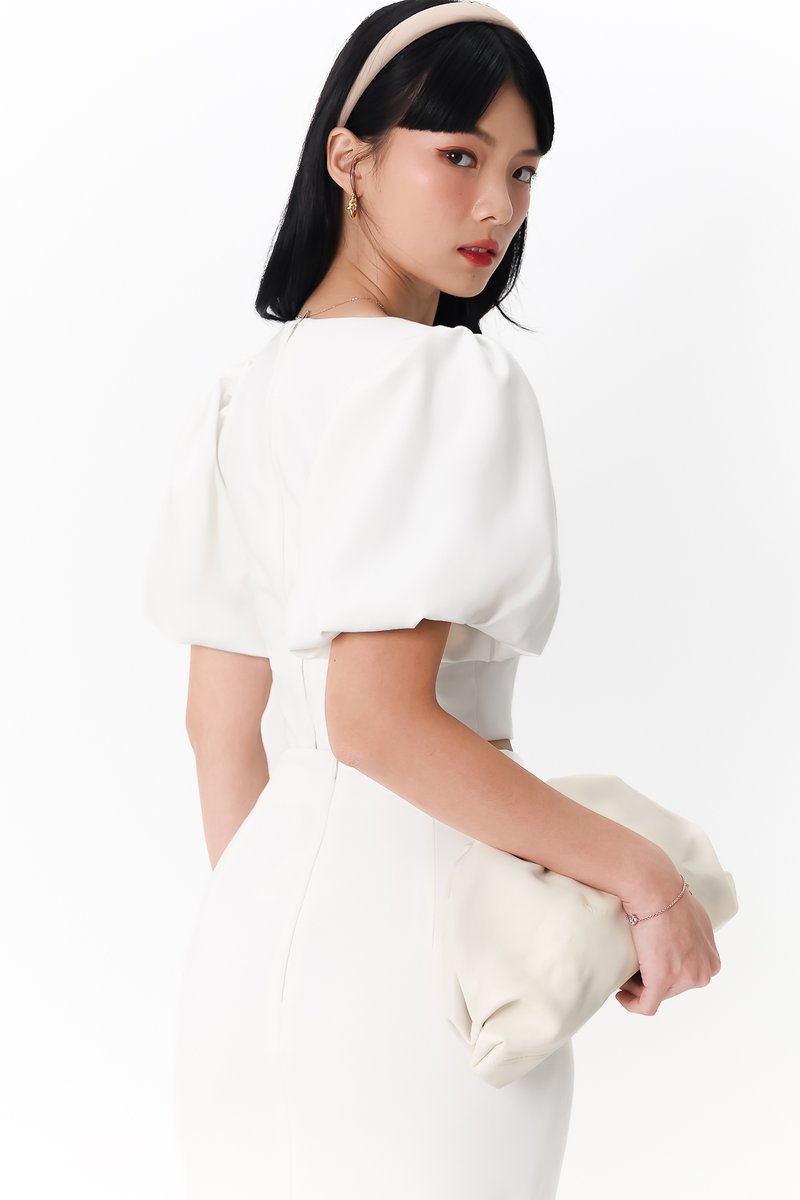 DEFECT | Celeste Co-ord Puffy Sleeve Top in White in XS