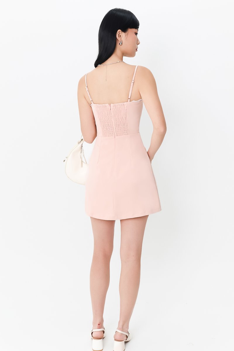 DEFECT | Raegan Ribbon Romper Spag Dress in Blush Pink in S