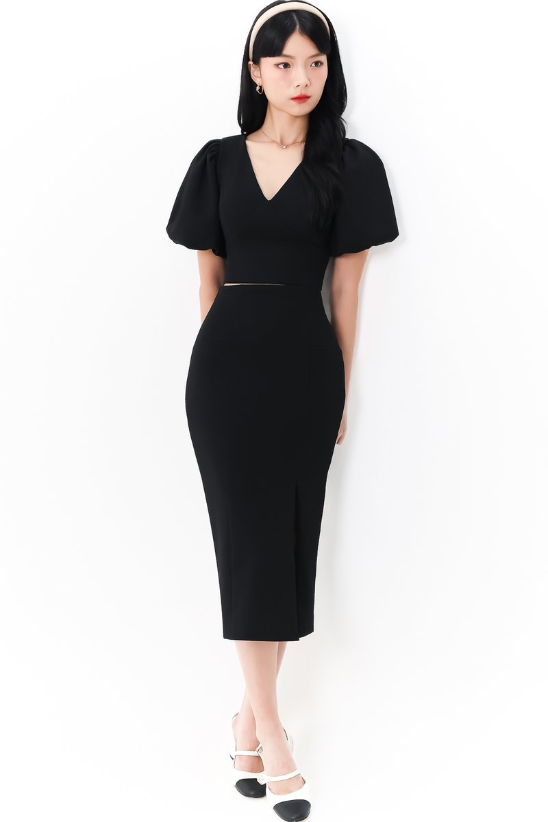 Celeste Co-ord Puffy Sleeve Top in Black
