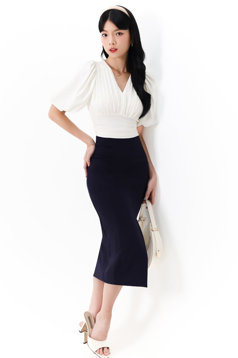 DEFECT | Caelie Chiffon Puffy Sleeve Top in White in XL