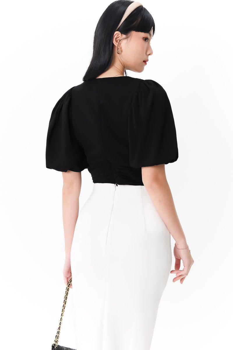 Caelie Chiffon Puffy Sleeve Top in Black