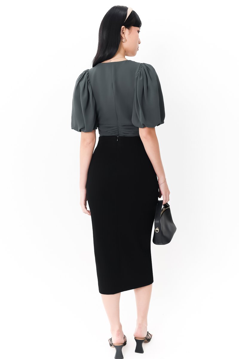 DEFECT | Caelie Chiffon Puffy Sleeve Top in Muted Forest in M