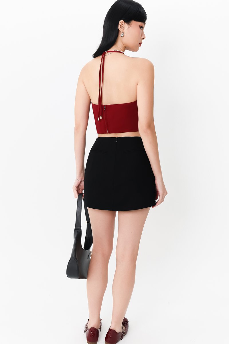 Cerrine Co-ord Halter Top in Dark Red