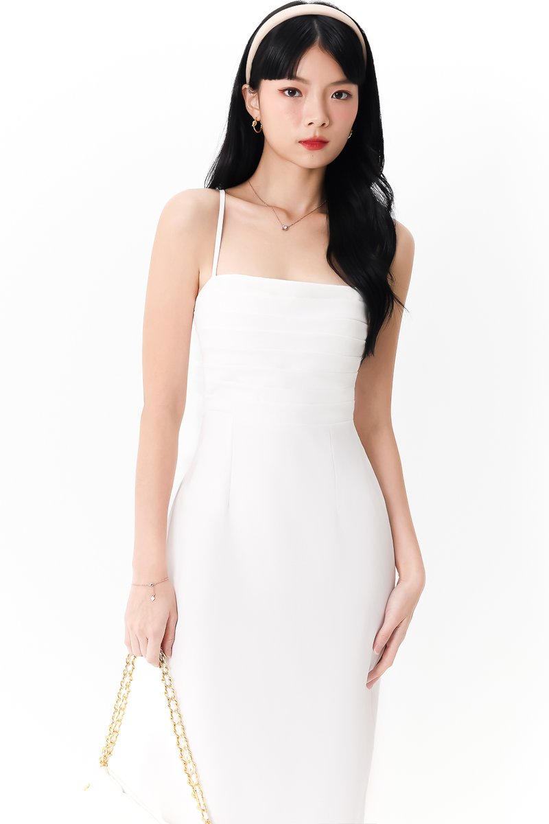 Caitlin Cross Back Pleat Maxi in White
