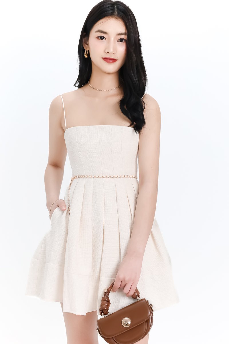 DEFECT | Teania Tweed Romper Dress in Cream White in XS