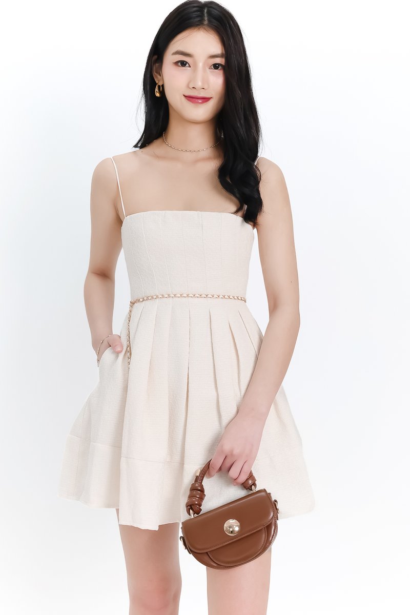 Teania Tweed Romper Dress in Cream White Teania Tweed Romper Dress in Cream White
