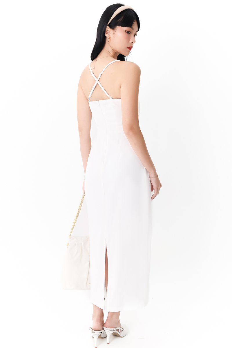 Caitlin Cross Back Pleat Maxi in White