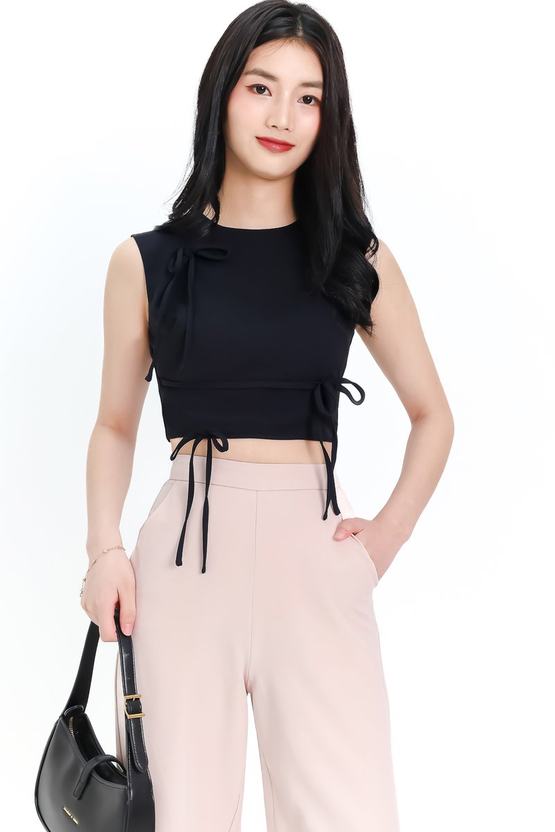 Brynn Bow Sleeveless Top in Black