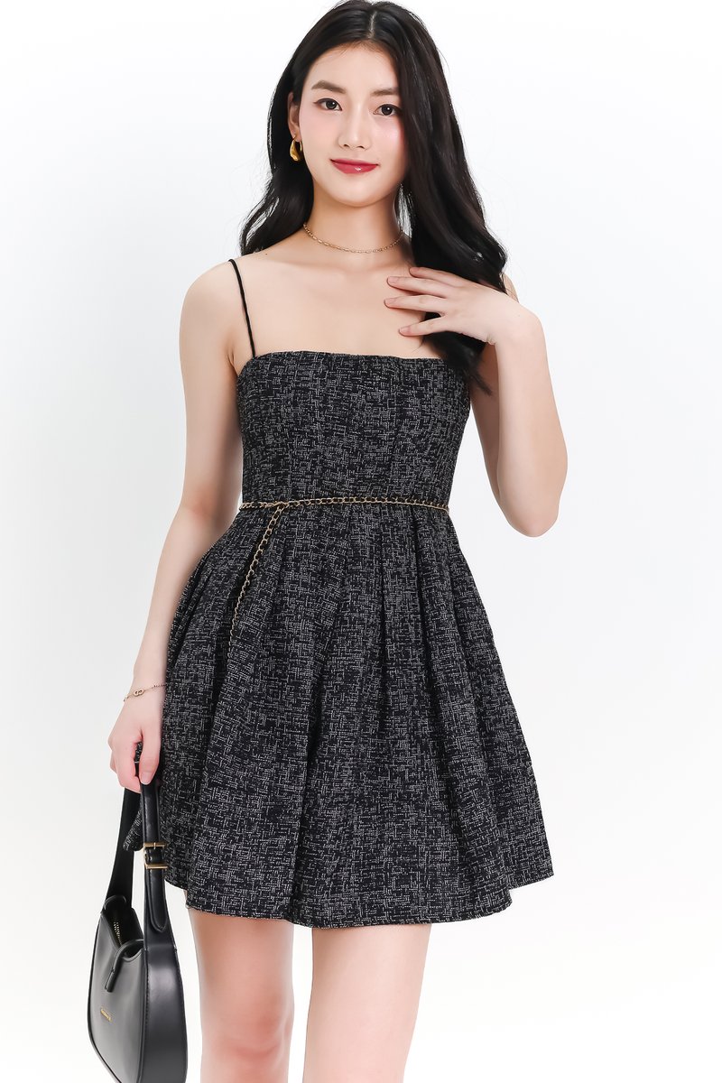 DEFECT | Teania Tweed Romper Dress in Black x White in S