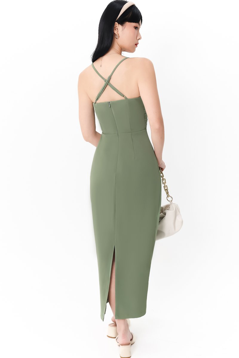 Caitlin Cross Back Pleat Maxi in Green