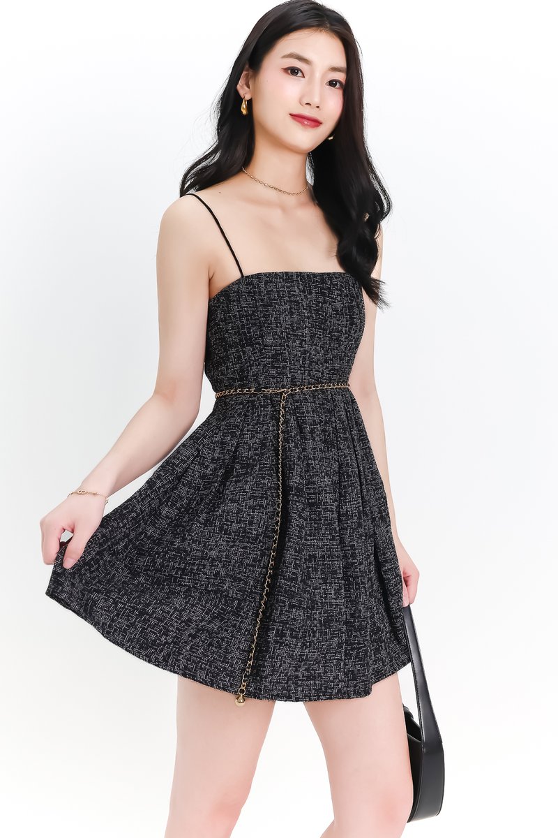DEFECT | Teania Tweed Romper Dress in Black x White in S