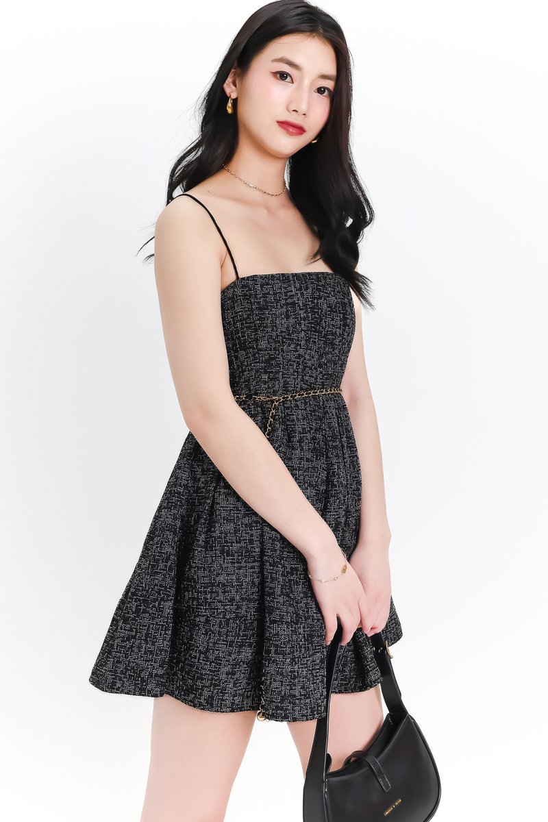 DEFECT | Teania Tweed Romper Dress in Black x White in XS