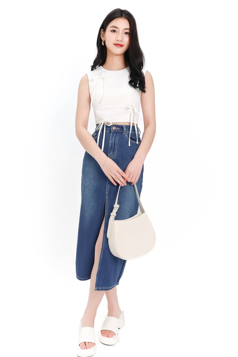 Brynn Bow Sleeveless Top in White