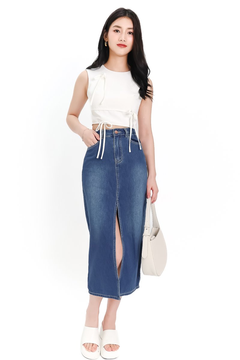 Brynn Bow Sleeveless Top in White