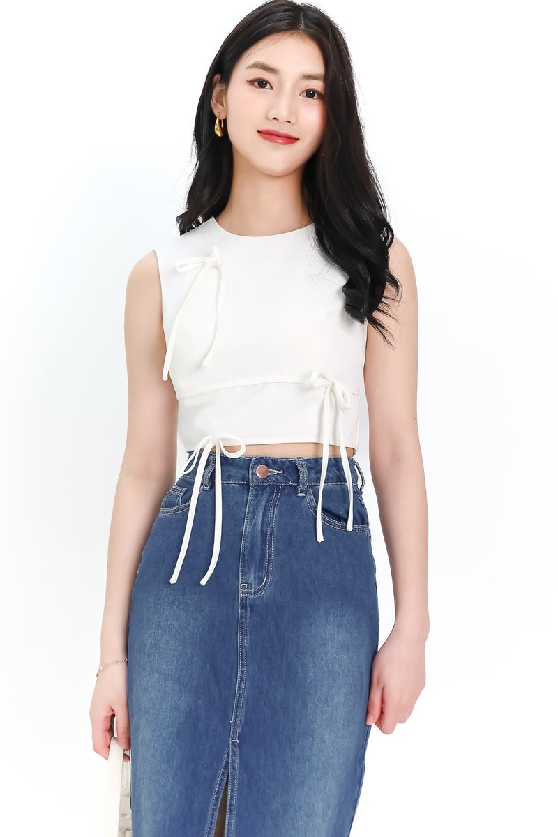 Brynn Bow Sleeveless Top in White